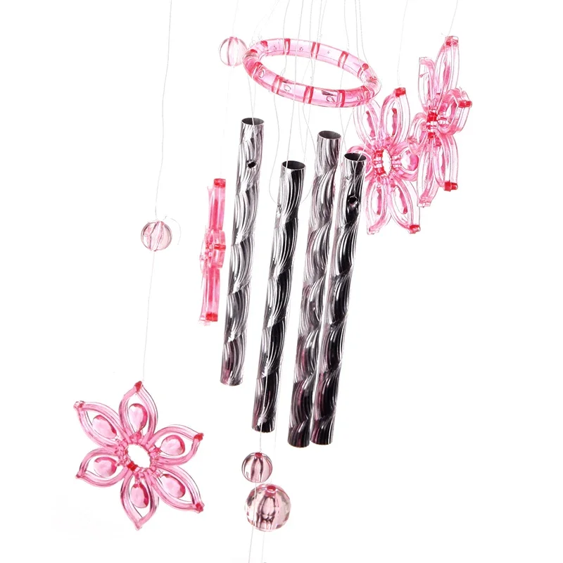 1pc Cute Metal Tubes Bell Wind Chimes Garden Yard Hanging Home Decoration Metal+acrylic Creative Hanging Gift 45cm Long