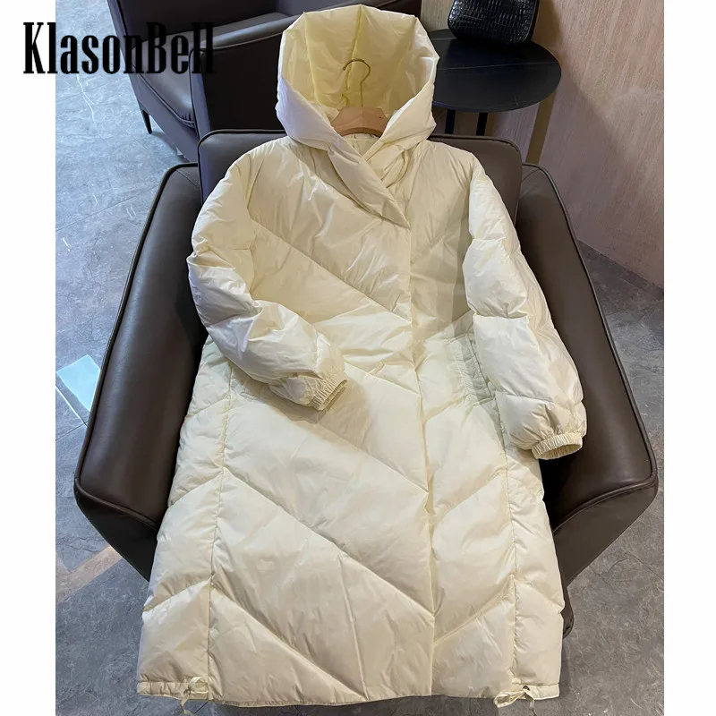 

10.11 KlasonBell Winter Fashion V-Letter Quilted Pattern Covered Button Hooded Thick Keep Warm Long Down Outerwear Coat Women