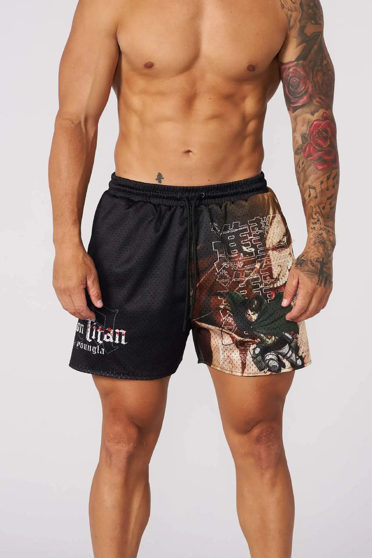 American Men's Fashion Shorts Cool Anime Style Mesh Quick-drying Breathable Stretch Drawstring Shorts Casual Beach Pants 3