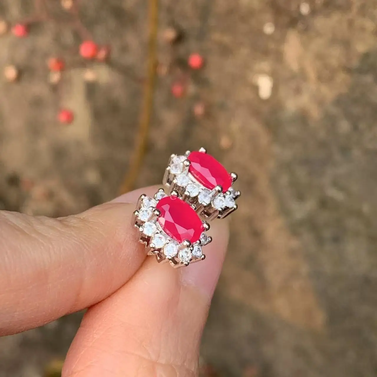 5*3MM Oval Natural Ruby Earrings 925 Silver Stud Earring For Women 925 Sterling Silver Cute Gift Prevent Allergy Fine Jewelry