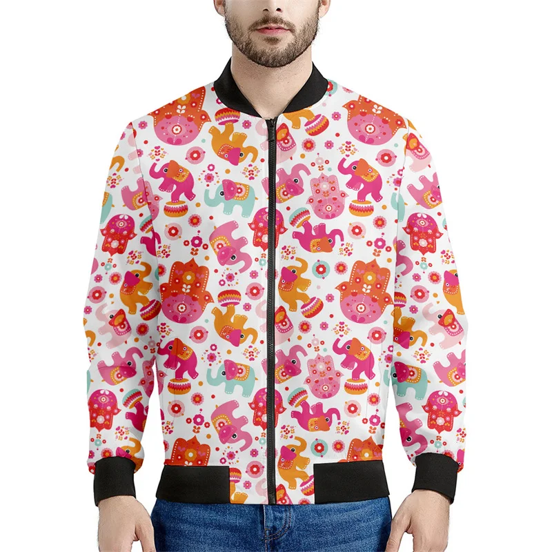 thumbnail image 1 of Chaqueta con cremallera y estampado 3D de elefante tribal para hombre, sudadera con estampado de animales, chaquetas holgadas de calle para primavera y otoño, abrigos de manga larga, 1 of 5