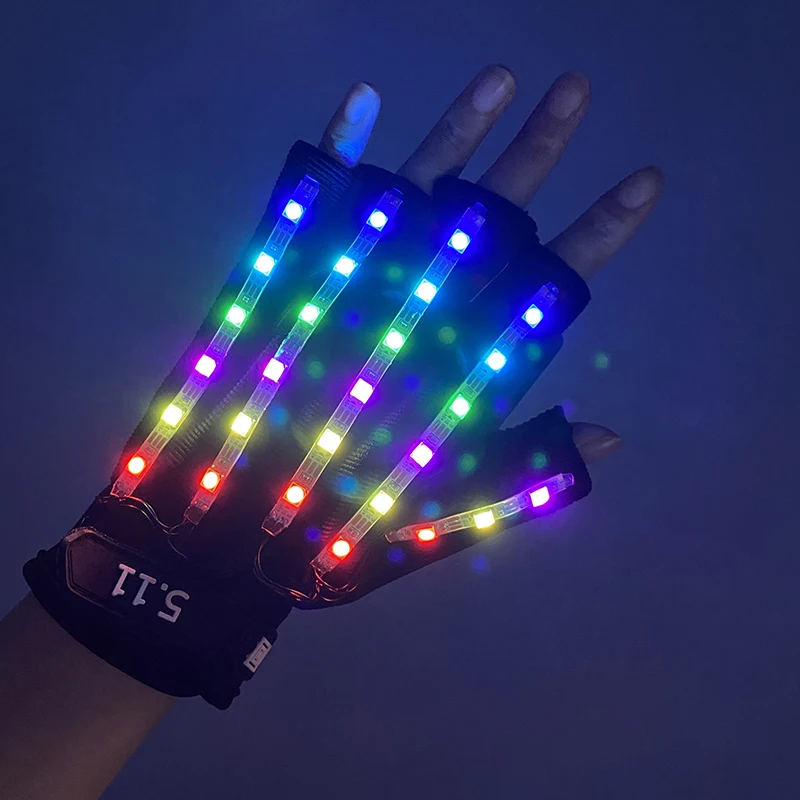 USB Rechargeable LED Glowing Glove Finger Lighting Flashing Gloves Color Changing Stage Performance Costume Dance Concert Decor