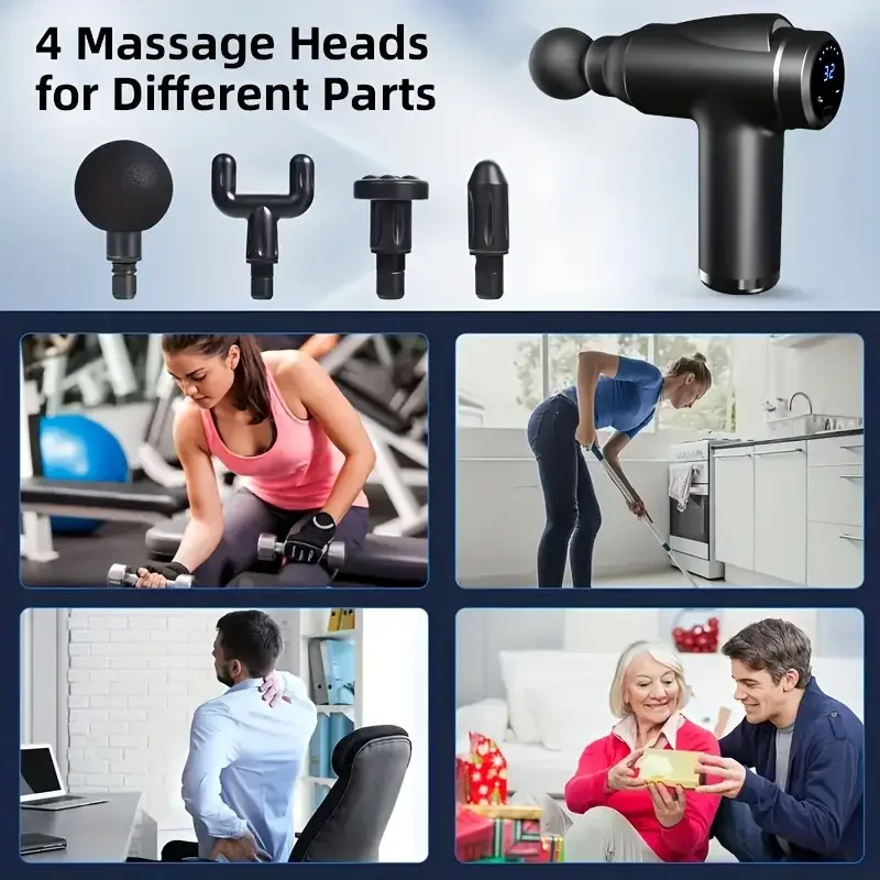 Portable Fascia Gun Vibration Massage Gun with 4 Massage Heads For Body Neck Back Deep Muscle Relaxation Sports Fitness Slimming - Image 2