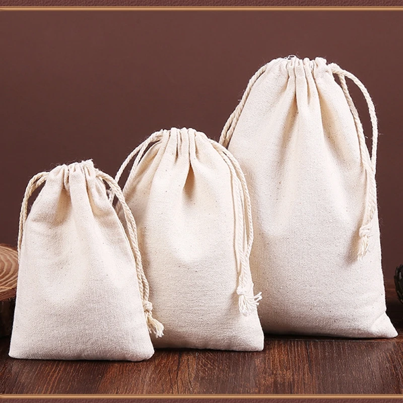 50pcs/lot Heavy Cotton Canvas Drawstring Bag Storage Bags & Pouches For Wedding Party Christmas Gift Packaging Bag Custom Logo