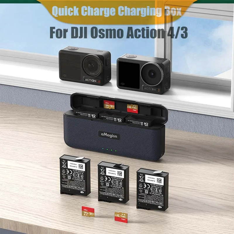 DJI 액션 4/3 휴대용 고속 충전 케이스, 빠른 충전 박스, 배터리 스포츠 카메라 액세서리