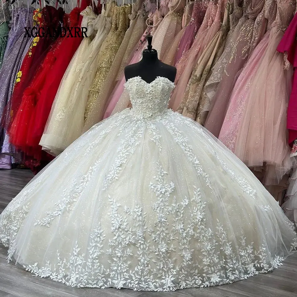 

New Arrival Champagne Quinceanera Dress Ball Gown Lace Appliques Corset Sweet 16 Dress Birthday Prom Wear Vestidos De 15 Anos