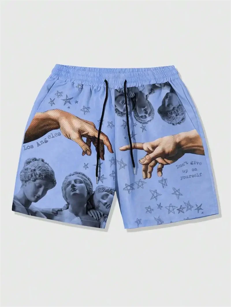 Statue Of Goddess Pattern Men Short Pants 3D Print Hand Loose Casual Harajuku Beach Shorts Sport Quick Dry Swim Trunks 5
