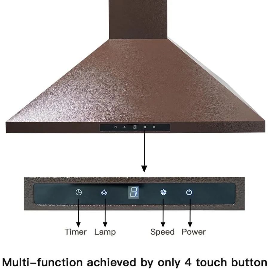36 in. Range Hood Wall Mount Ducted Ductless Convertible Copper Vent Hood with 4Speed Exhaust Fan LED Lights 610 CFM HighPerfor