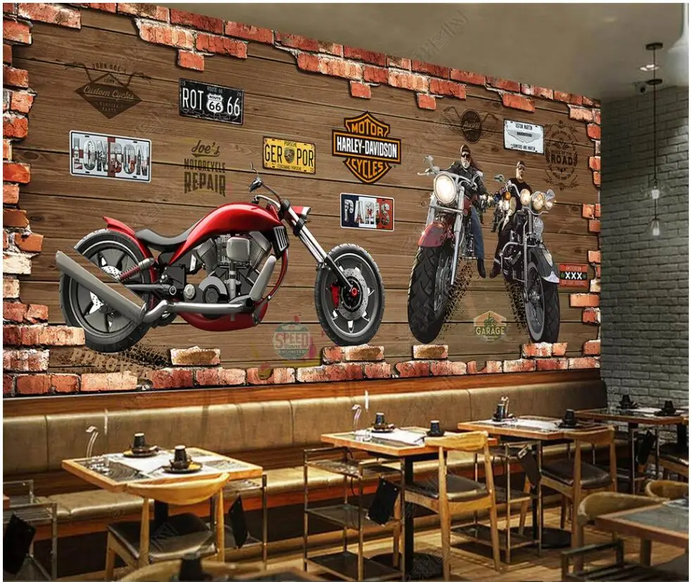 

3d photo wallpapers custom mural Retro motorcycle nostalgic brick wall living room home decor wallpaper for walls 3d bedroom