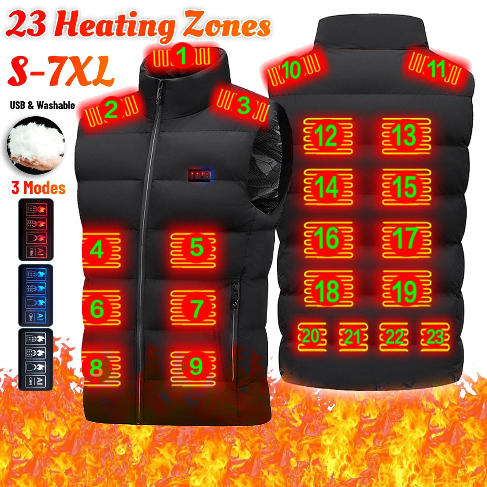 Electric Heated Jacket Men Women 23-Heating Zone Washable Thermal Vest Body Warmer USB Charging Jacket for Outdoor Camping S-7XL