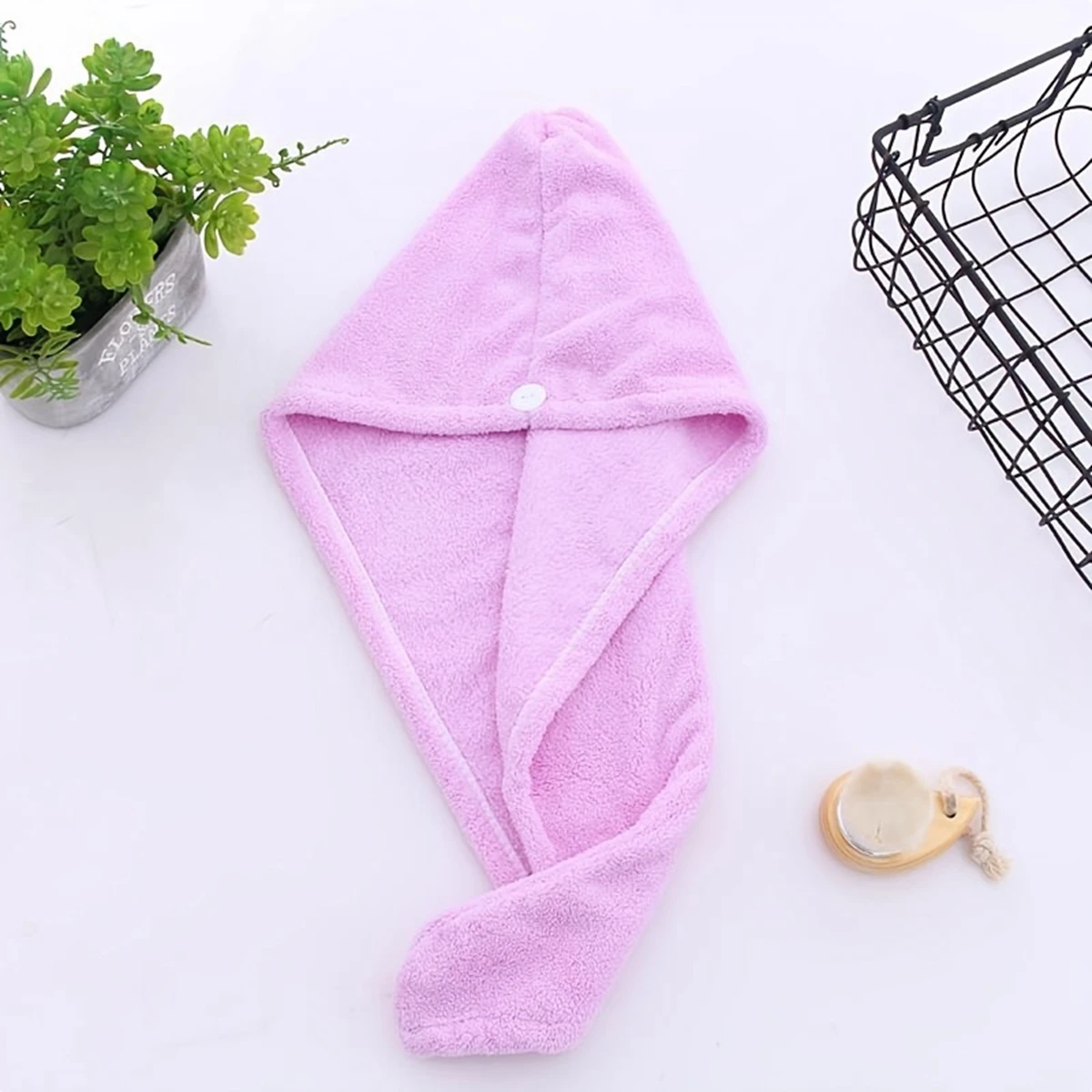 1pc Hair Drying Cap Super Absorbent Microfiber Fleece Shower Cap Soft Hair Towel Wrap with Button Quick Dry Towel hair drying cap