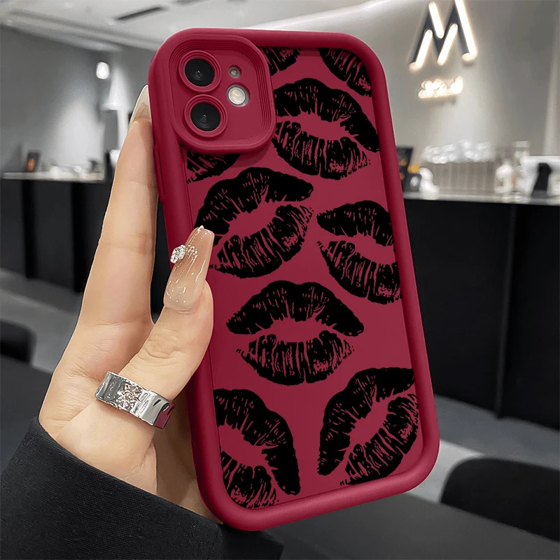 Chic Pink Lip Print Silicone Phone Case - Stylish Shockproof Candy Cover