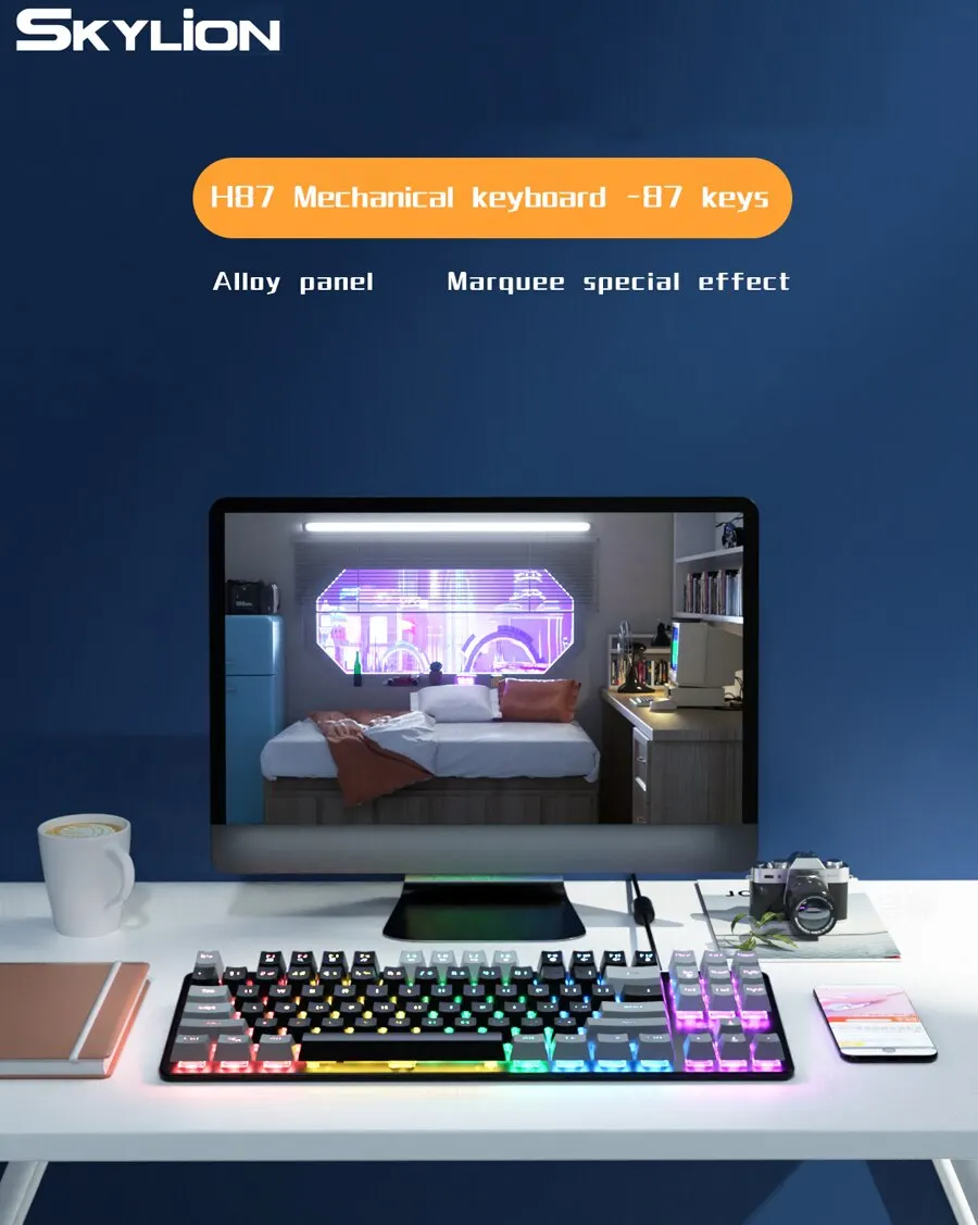 SKYLION H87 Wired Mechanical Keyboard 10 Kinds of Colorful Lighting Gaming and Office For Microsoft Windows and Apple IOS System