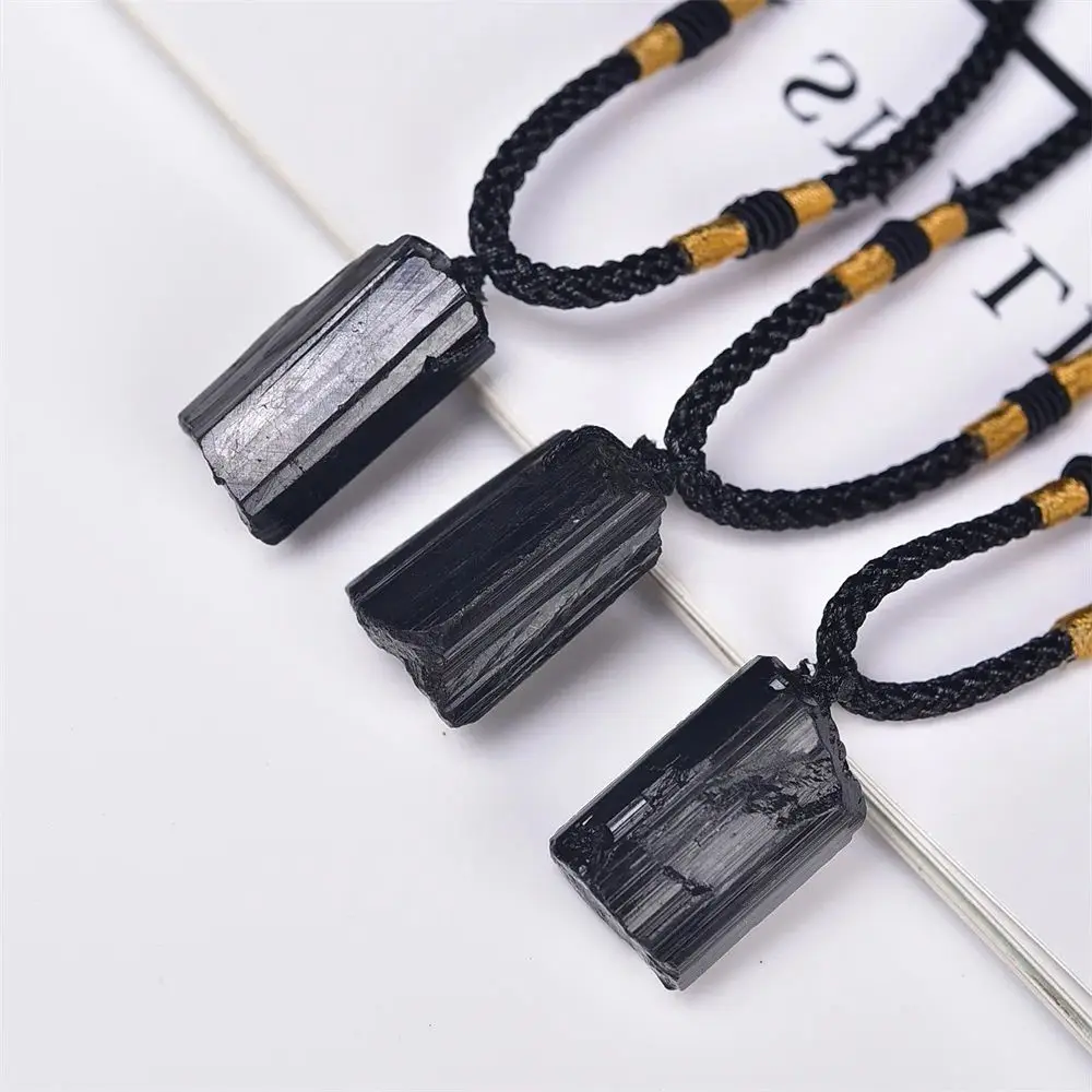 

Natural Black Tourmaline Rough Pendant Necklace Irregular Black Tourmaline Cylinder Rough Stone Personality Necklace Jewelry 1pc