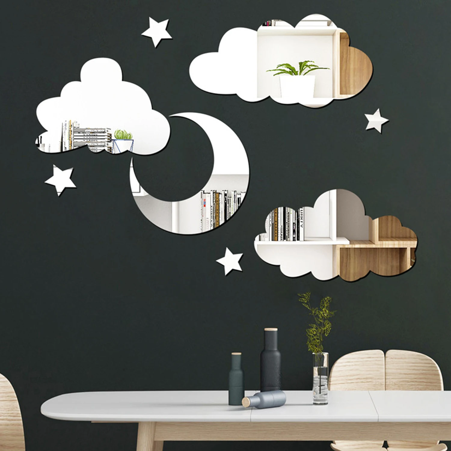 Wall Sticker Star Moon Cloud Shape Acrylic Mirror 3D Lenses for Wall Decoration Children's Room Living Rooms Bedrooms Decoration