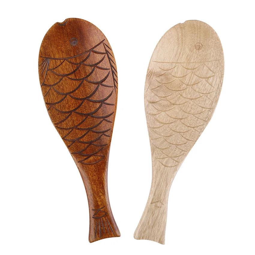 Retro Japanese Creative Fish Shape Rice Spoon Cute Nature Wooden Non-stick Rice Shovel Scoop Kitchen Cooking Utensils Supplies wooden cooking spoon cooking scoop