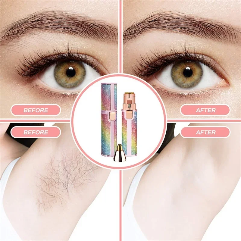 Electric Eyebrow Trimmer 2 In1 Mini Shaver Razors Portable Facial Hair Remover Women Built-in LED Light