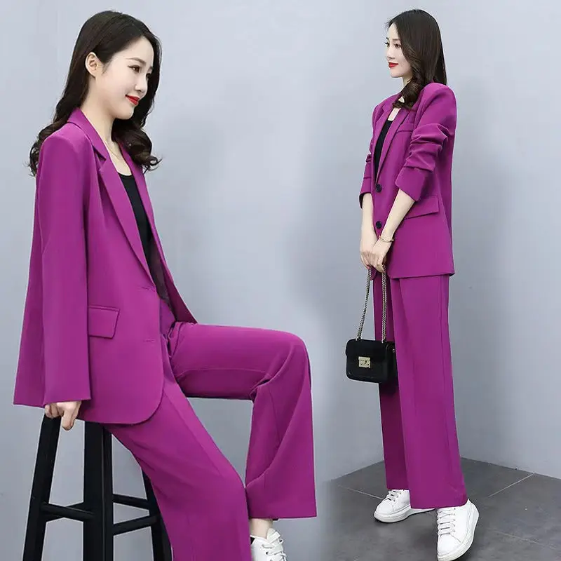 2023 New Spring and Autumn Korean Fashion Casual Suit Business Wear Wide Leg Pants Elegant Women's Two-piece Set