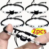 2pcs Natural Moonstone Obsidian Bracelets Couple Minimalist Bracelet Handmade Cute Black White Cat Bracelet Party Jewelry Gifts - Image 6