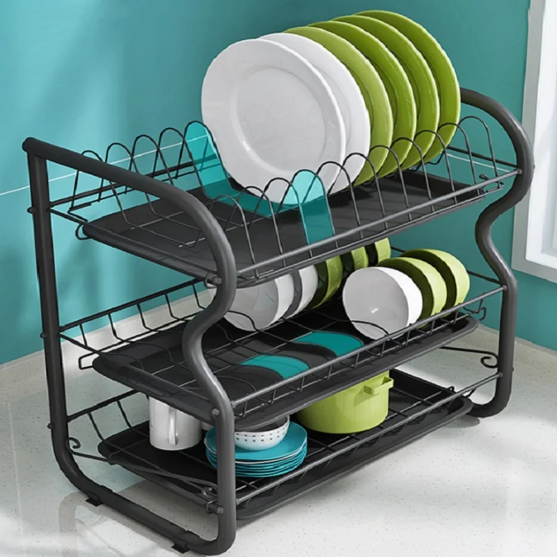 Stainless Steel Drying Rack Bowl Dish Draining Shelf Kitchen Organizer 3 Tiers Dish Drainer Multifunctional Kitchen Shelf