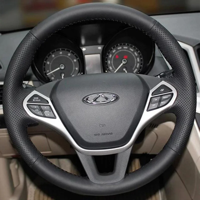 

Hand-stitched non-slip high quality genuine leather car steering wheel cover For Chery Tiggo 3 4