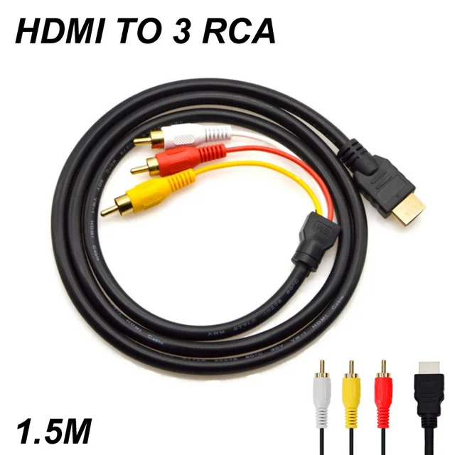 1.5M 5FT HDMI-Compatible Av Male To 3 rca Conversion TV Set-Box DV DVD Audio Video Cable to 3rca  Digital Wire Converter Adapter