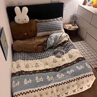 Winter Warm Cartoon Bedding Set Milk Fleece Bed Sheets 4pcs Set Double-sided Coral Flannel Dormitory Thickened Bed Cover