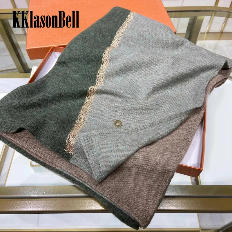 

11.24 KKlasonBell 100% Cashmere Contrast Color Scarf Keep Warm Knitted Shawl Women
