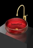 ใหม่หรูหรารอบแก้วคริสตัลอ่างล้างหน้า Die-Casting Art โปร่งใส STAGE อ่างล้างหน้าสีแดงและสีเขียว s03 1