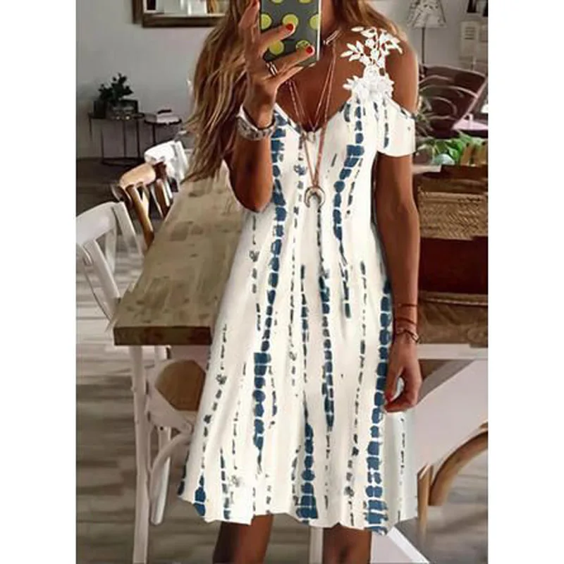 Women New Loose Vintage Strap Ruffles Lace Off Shoulder Crochet Dress Large Big Summer Hole Party Beach Dresses Plus Sizes sexy dress