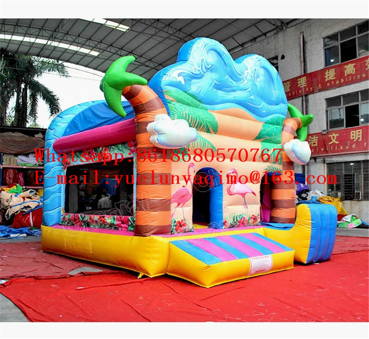 

Manufacturers sell large outdoor jungle coconut tree theme inflatable slide castle combination trampoline YLY-095