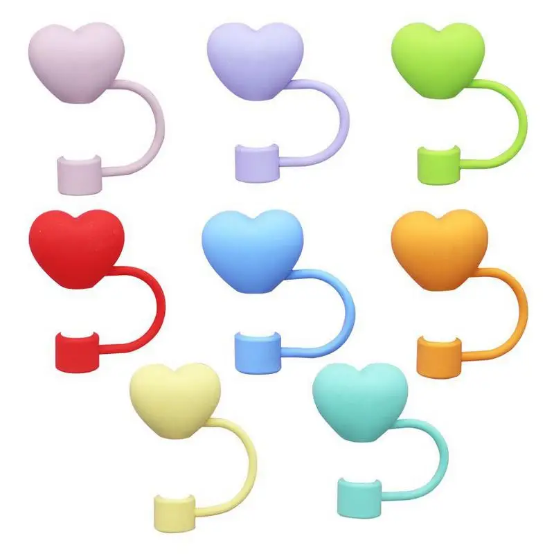 

Heart Straw Covers 8PCS Reusable Dustproof Heart Straw Caps Cute Silicone Love Straw Cover Straw Tip Covers for 0.35 to 0.4 In
