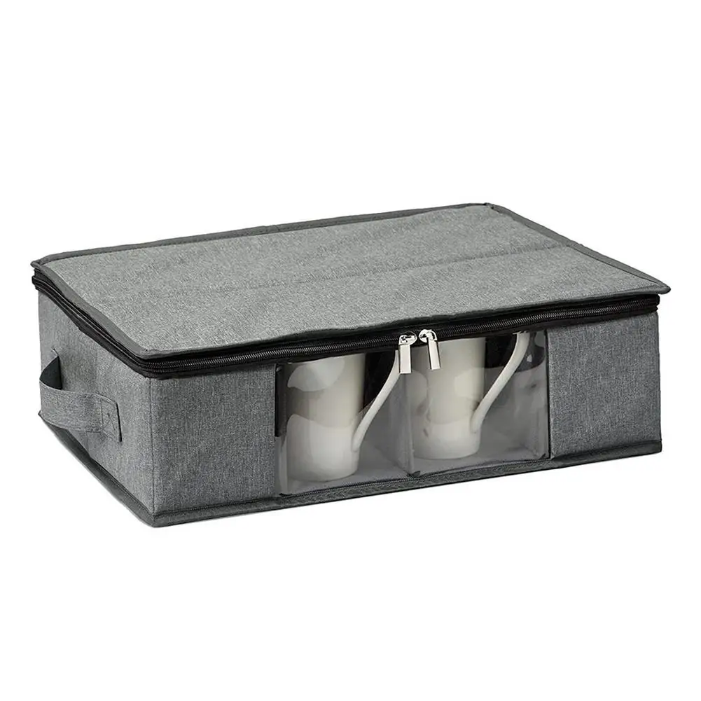 

Coffee Mug Cup Storage Box with Dividers Can Hold Up To 12 Cups Dustproof Zipper Container Box Waterproof Moving Tea Cup Pouch