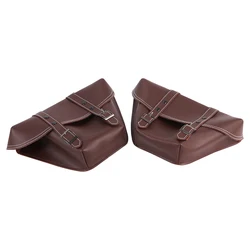 Classic PU Leather Motorcycle Side Saddlebags - Universal Cafe Racer Style (Brown)
