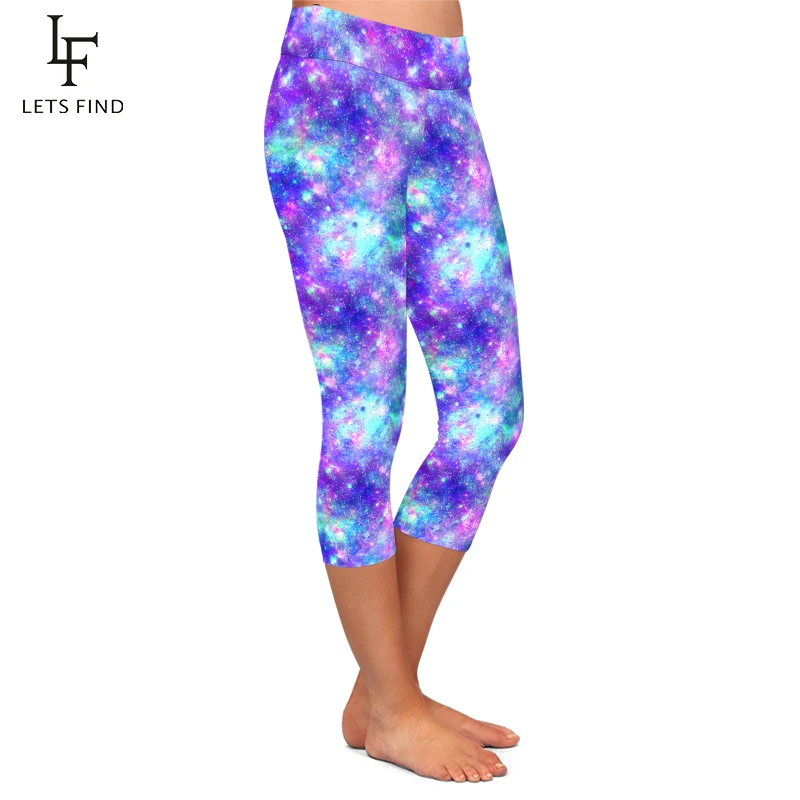 LETSFIND Sexy Women Galaxy Design Print Fitness Capri Leggings High Waist  Comfortable Mid-Calf Stretch Leggings