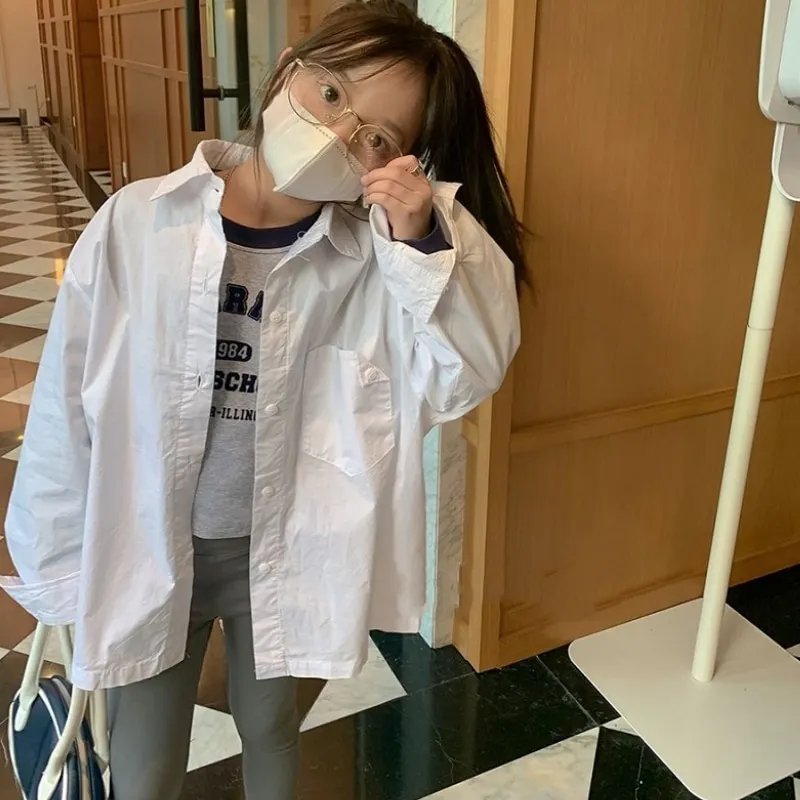 Kids Shirts Fashion Baby girl boy Shirt Toddler teen child Blouses Loose outfit Long sleeve Spring autumn Baby oversized clothes 3-14Y