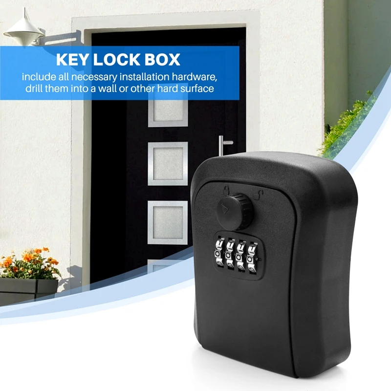 Key Lock Box, Wall-Mounted Zinc Alloy Key Box Weatherproof 4-Digit Combination Key Storage Lock Box