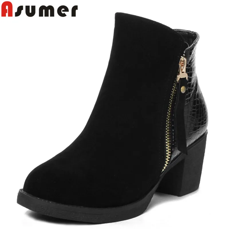 

ASUMER 2024 Frosted Round Head Autumn And Winter Sexy Thick Heels Solid Color Women's Boots Thick High Heels Ankle Boots