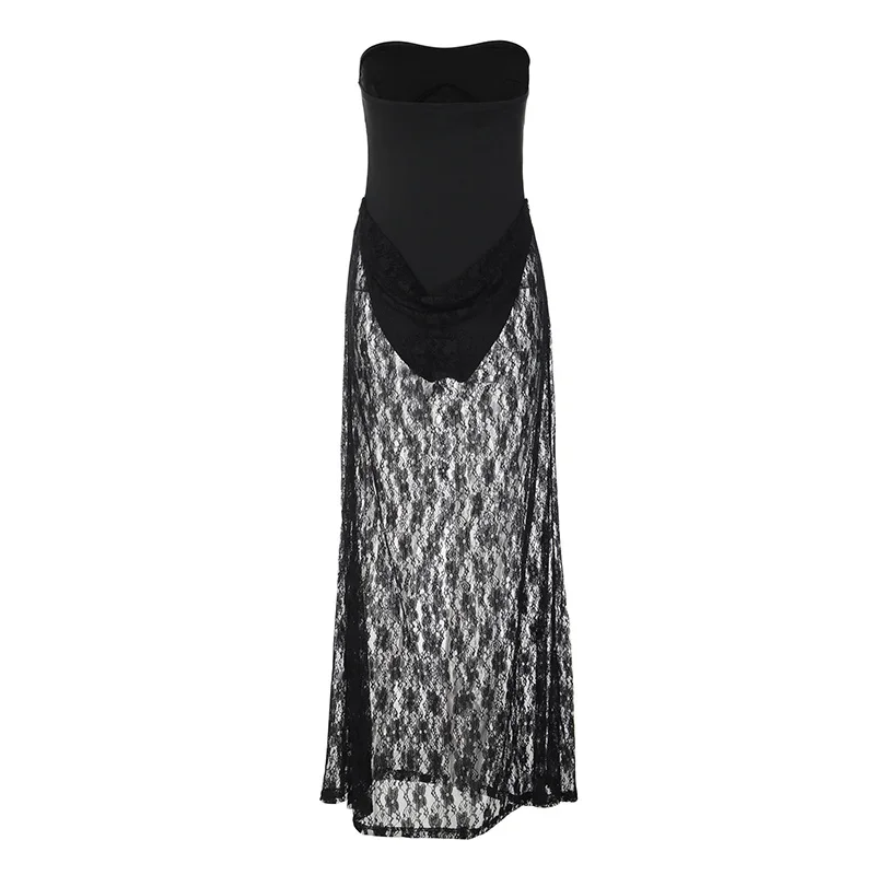 Sexy Mesh-Patchwork Tube-Kleid Damen Trägerloses Ärmelloses Rückenfreies Jumpsuit Durchsichtige Partykleider 2026 Club Strand Roben – Detail 2
