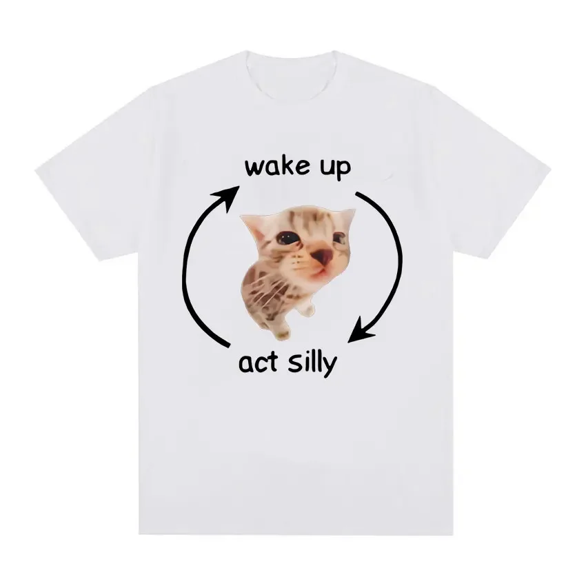 Wake Up Act Silly Meme Graphic T Shirt Funny Cute Cat Print Short Sleeve T-shirt Women Casual Oversized T Shirts 2