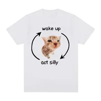Wake Up Act Silly Meme Graphic T Shirt Funny Cute Cat Print Short Sleeve T-shirt Women Casual Oversized T Shirts 2