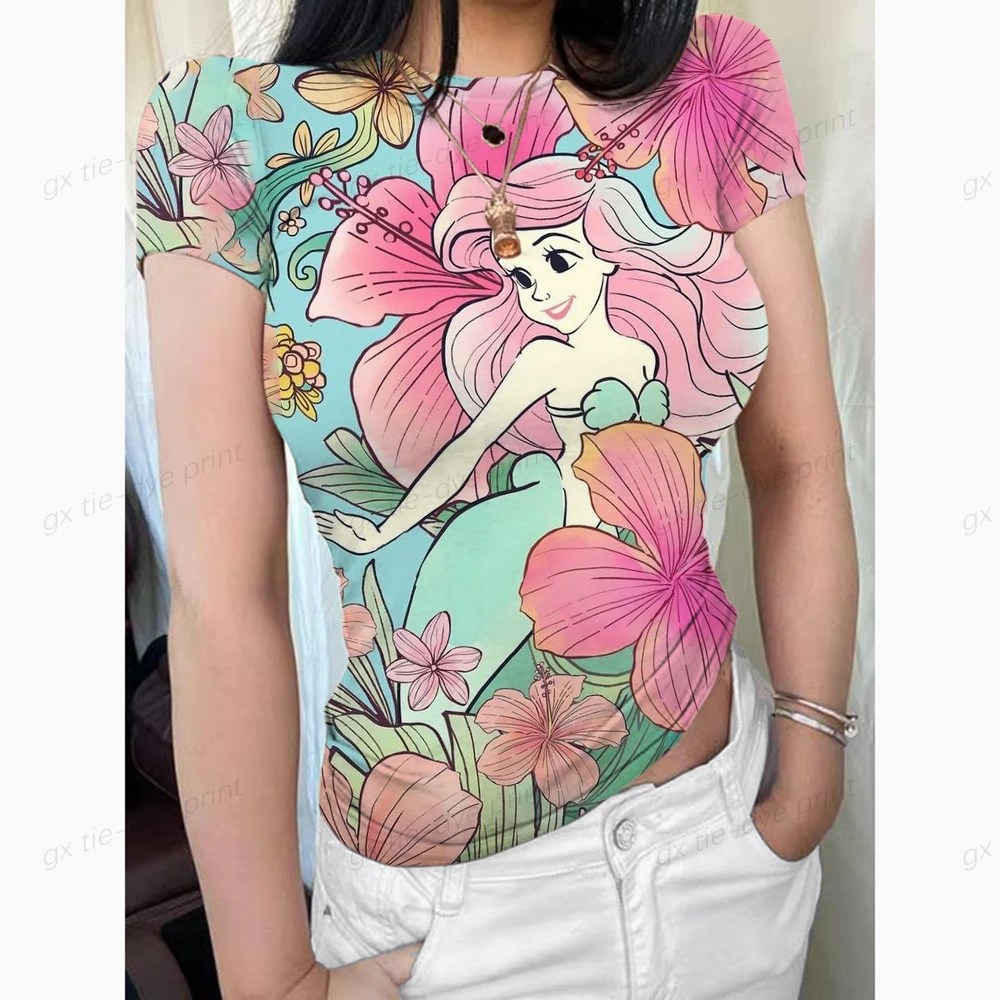 

Women's T-shirt Summer Disney Princess Print Tops Casual Short Sleeve T Mermaid Princess Tees Oversized T-shirts For Women Top