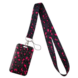 Rose Pink Leopard Print Lanyard with Keychain and ID Holder (2)