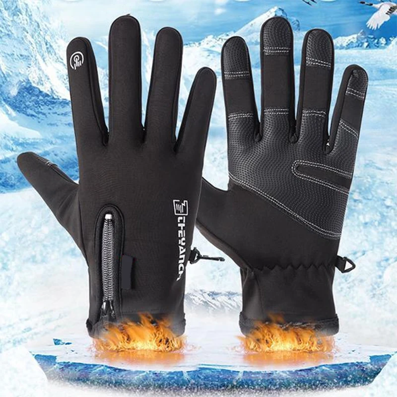 Winter Men's Gloves Warm Fleece Lined Touchscreen Sport Fishing Skiing Army Cycling Snowboard Nonslip Zipper Women Gloves