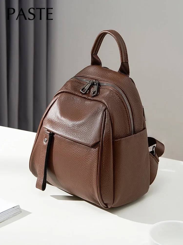 New Fashion Soft Natural Cow Leather Women Backpack Coffee 2 Sizes High Quality School Travel Shoulder Bags Satchel Rucksack 2