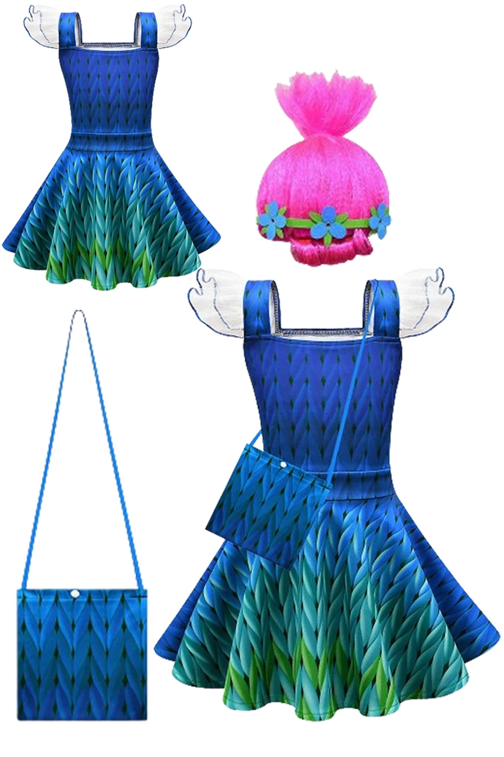 Queen Poppy Cosplay Kids Role Play Girls Dress Cartoon Trolls Cosplay Case Costume Bambini Fantasy Fancy Dress Up Party Clothes