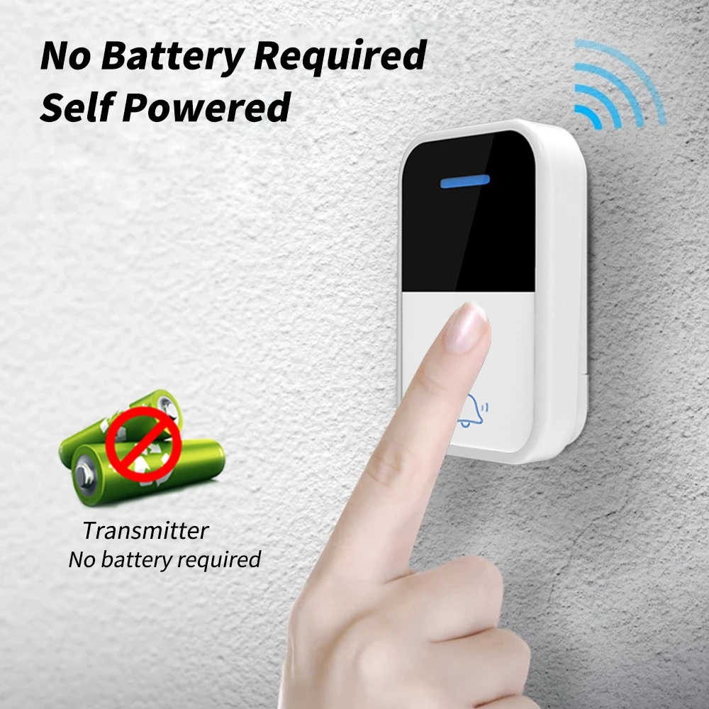 Wireless Doorbell Outdoor Wireless Doorbell Waterproof Push Button No Baterry Required Self-powered Acrylic Panel 38 Songs Ring Door Bell