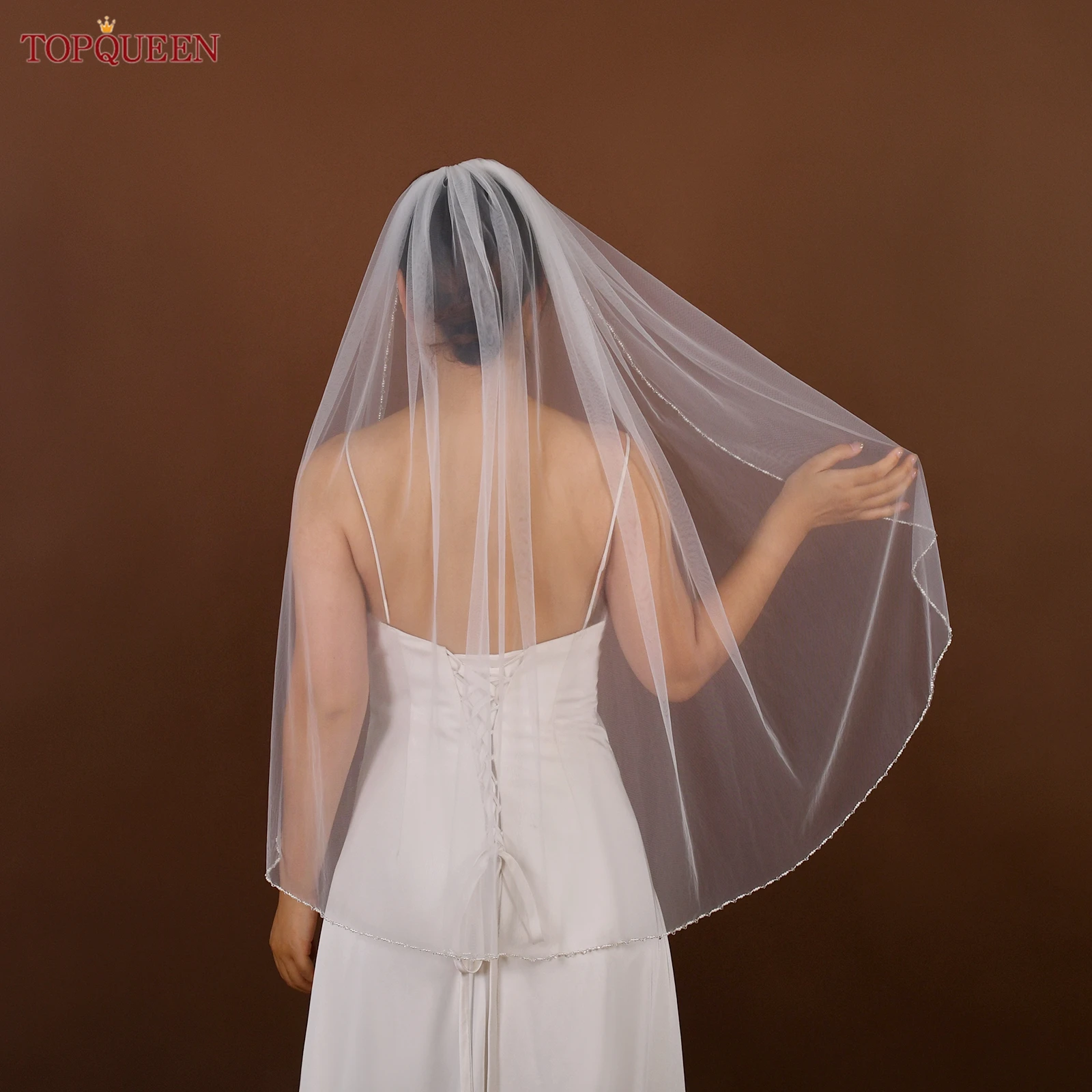 TOPQUEEN V107 Braut-Hochzeitsschleier mit Perlen, Kristallperlen, Kristallperlen, Brautschleier, Hochzeit, Kristallperlen, glänzend, anpassbar – Detail 4