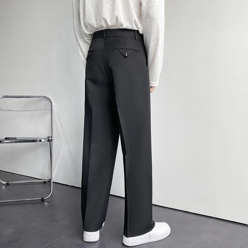 New Fashion Men's Oversize Suit Pants Wide Leg Long Drape Trousers Solid Straight High Waist Casual Pant Black White Khaki