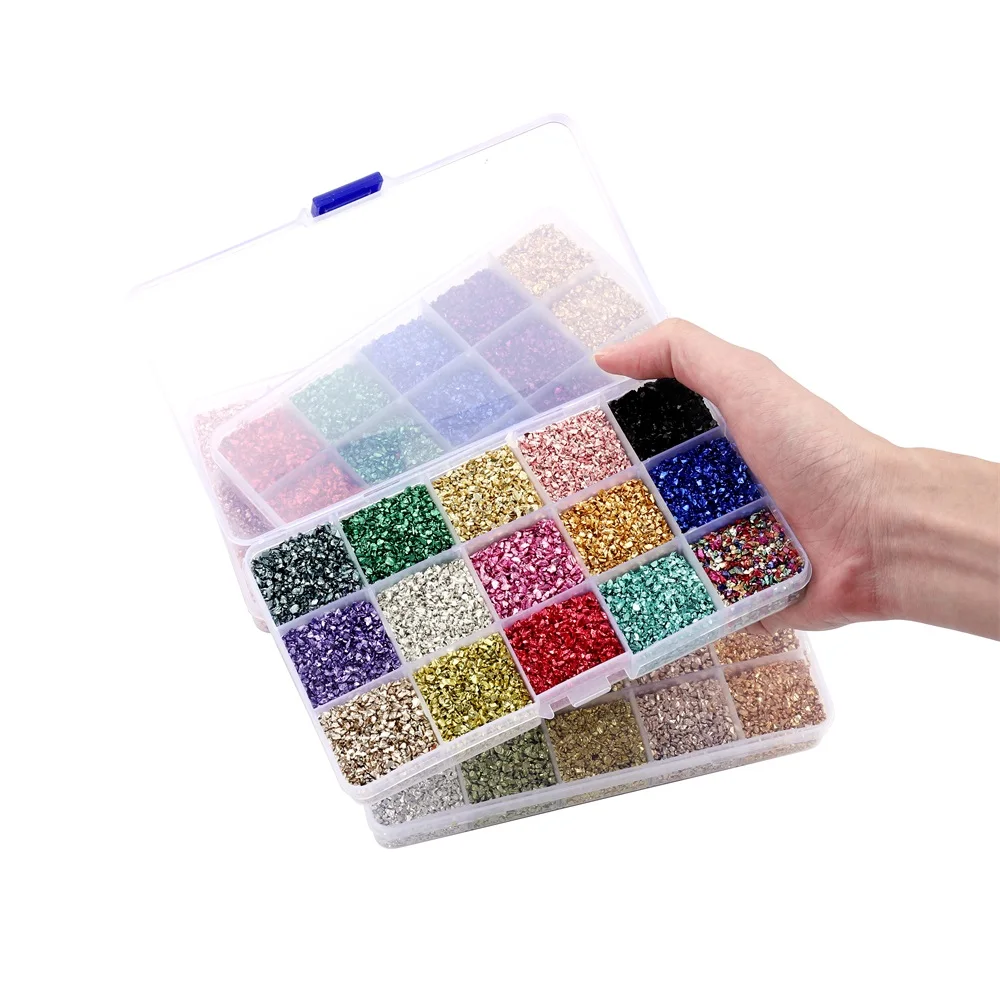 15 Grid 300g Mix Color Glass Metal Crushed Stones Silicone Resin Fillings Kit For DIY Epoxy Resin Mold Nail Art Decoration Set
